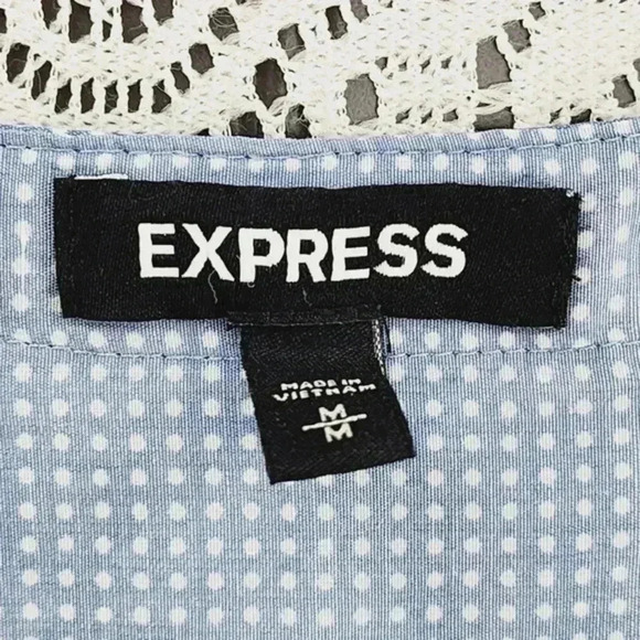 Express V neck pullover long sleeve Polka Dot Chiffon Blouse M - Picture 5 of 7